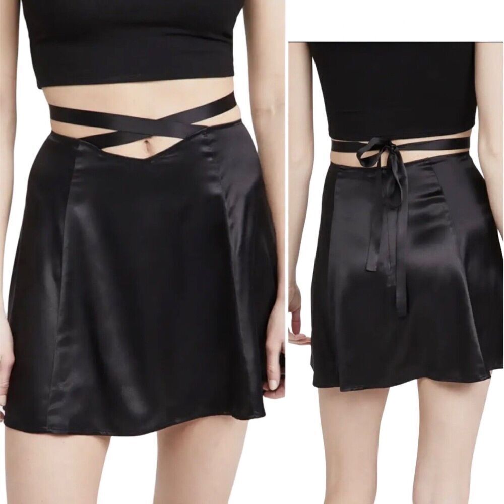 Reformation Tallulah Silk Mini Skirt Size 6 Black Feminine Gothic Waist Straps